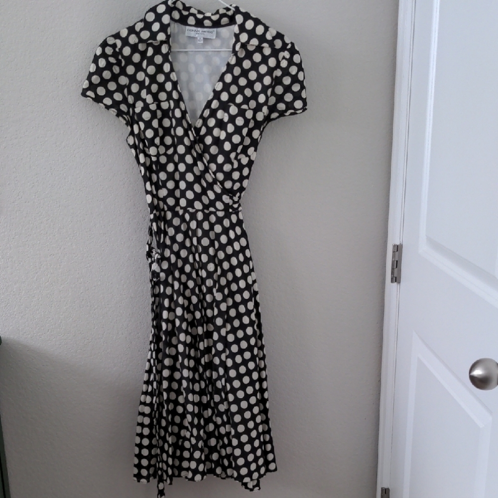 Donna Ricco Black and White Polka Dot Midi Dress